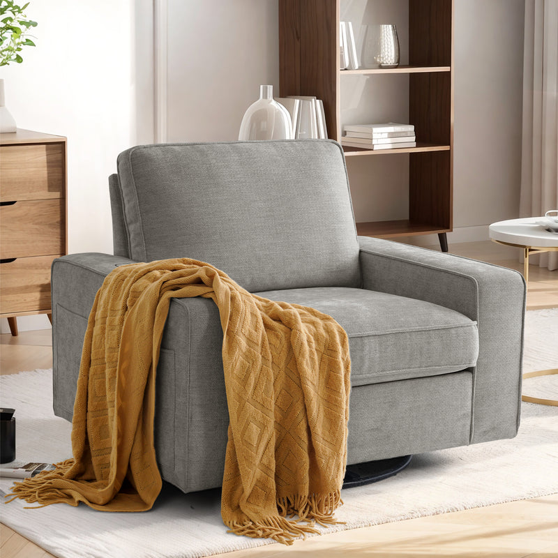 INGALIK Swivel Accent Chair, 40.2"W Oversize Chenille Accent Armchair with Storage Bag, Modern Comfortable Chair for Living Room, Bedroom, Home, Club