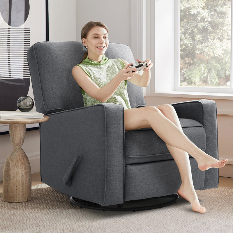 INGALIK 360 Degrees Swivel Rocker Recliner, Glider Rocking Chair Nursery, Fabric Single Sofa