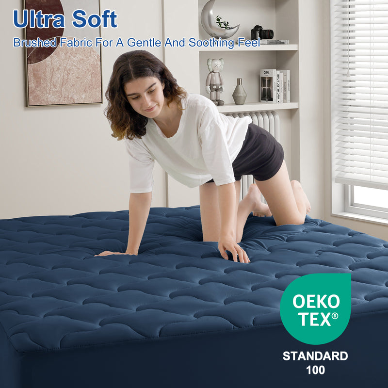 INGALIK Premium 400TC Quilted Mattress Pad, Cooling Breathable Topper, Fitted Thickened Protector, 8-21" Deep Pocket