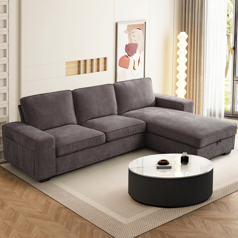 INGALIK 98.4" Convertible Sectional Sofa, L Shaped Sectional Couch with Reversible Chaise, Sleeper Couch with Storage Space and USB Charging Ports for Living Room