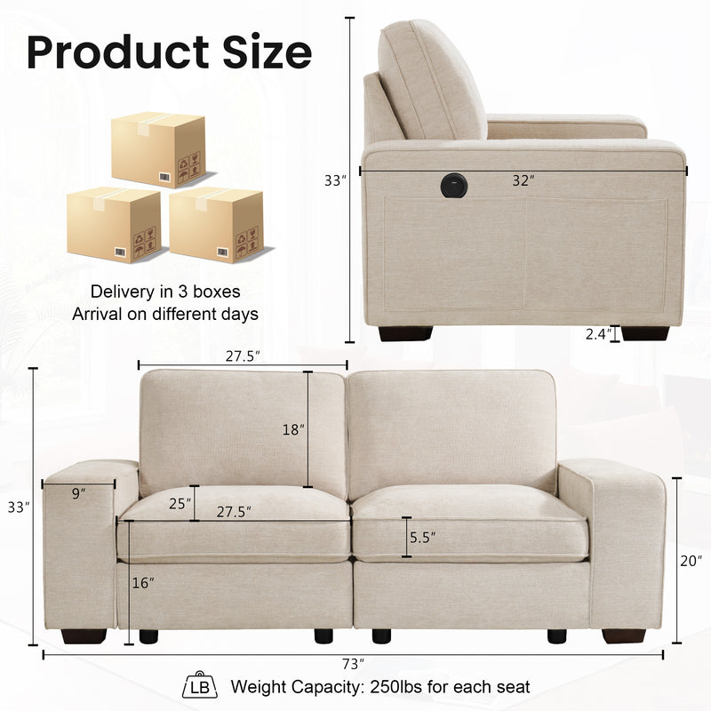 INGALIK Modern Modular Couch Sofa with Seats Storage, Sectional Couch with W/Deep Seat, Comfy Chenille Loveseat Sofa for Living Room, Side Pockets, USB Port, Removable Cover