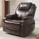 INGALIK Leather Power Lift Recliner for Elderly, Massage Electric Recliner Chairs with Heat, USB Ports, 2 Cup Holders, Easy to Reach Side Button, Brown