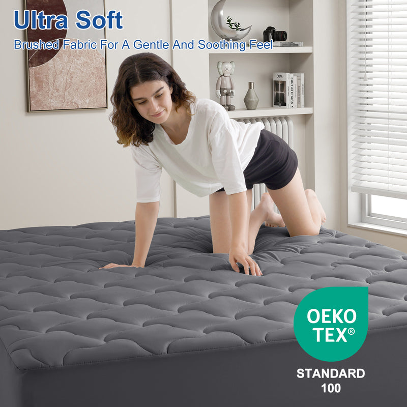 INGALIK Premium 400TC Quilted Mattress Pad, Cooling Breathable Topper, Fitted Thickened Protector, 8-21" Deep Pocket