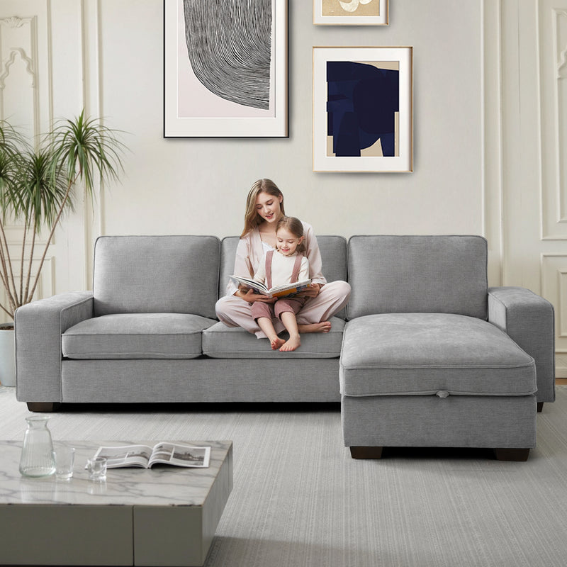 INGALIK 99" Sectional Sofa with Storage Chaise, Oversized L-Shaped Couch, Large Modern Chenille Sofa 3 Seat with Removable Cushion Covers USB Type-C Ports for Living Room