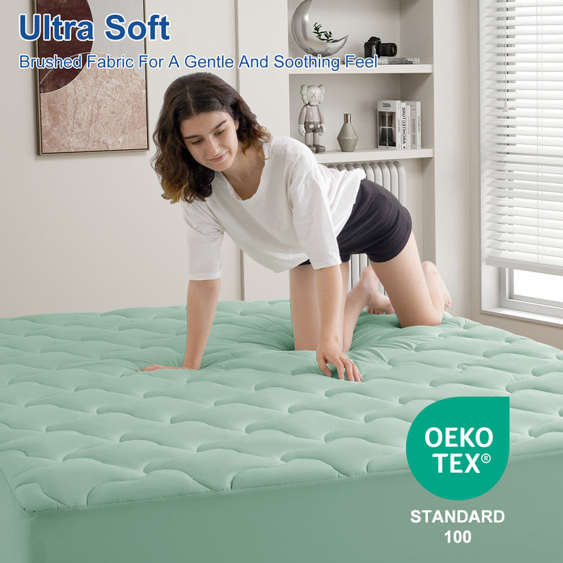 INGALIK Premium 400TC Quilted Mattress Pad, Cooling Breathable Topper, Fitted Thickened Protector, 8-21" Deep Pocket