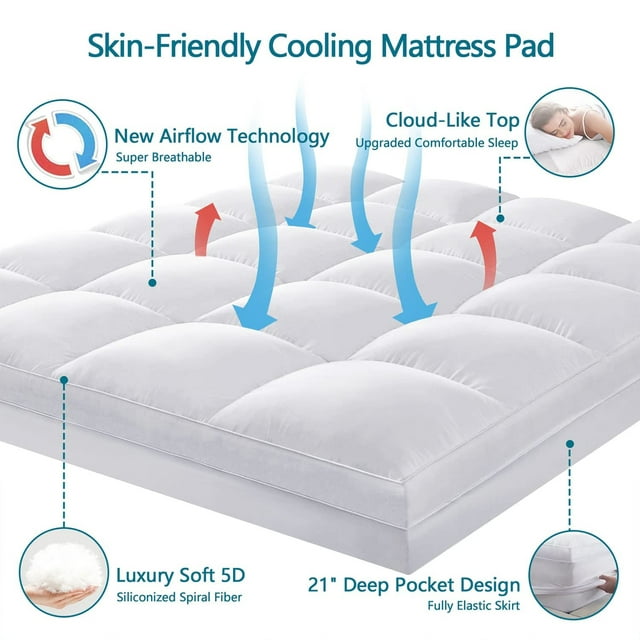 INGALIK Mattress Topper, 400TC Extra Thick Cooling Mattress Pad, Fluffy Soft Pillow Top Mattress Cover Stretches up 8-21" Deep Pocket, Pressure Relief, Hypoallergenic