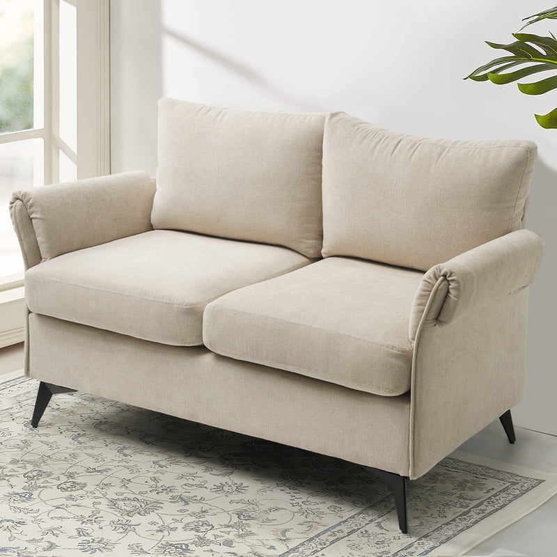 INGALIK 45" Modern Loveseat Sofa, 2 Seater Fabric Sofa Couch with Removable Upholstered, Tapered Metal Legs, Deep Seated Sofa for Small Space, Living Room, Apartment, Beige