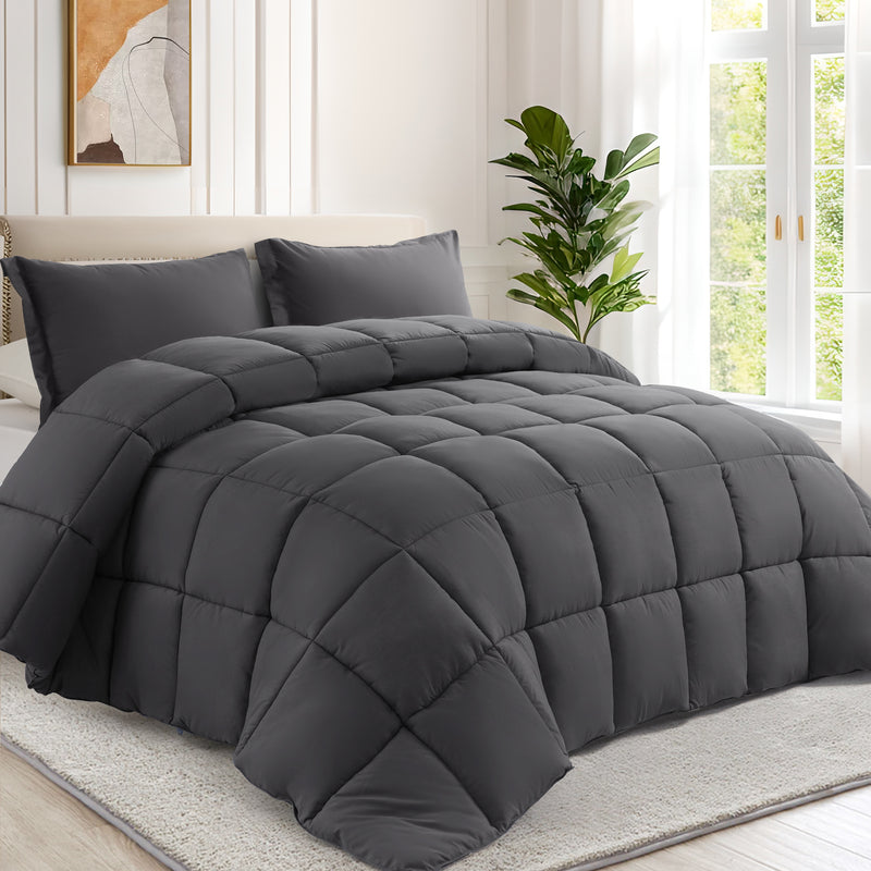 INGALIK Luxury Hotel-Style 3-Piece Queen Comforter Set, Hypoallergenic Quilted Down Alternative, All-Season Duvet Insert, Machine Washable, Corner Tabs