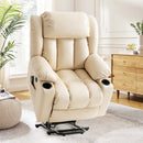 INGALIK Power Lift Recliner Chair Dual Motor, Electric Leather Recliner for Elderly with Heat and Massage, Lay Flat Assist Recliner with Side Pocket, Cup Holders