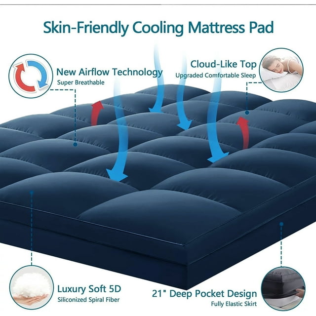 INGALIK Mattress Topper, 400TC Extra Thick Cooling Mattress Pad, Fluffy Soft Pillow Top Mattress Cover Stretches up 8-21" Deep Pocket, Pressure Relief, Hypoallergenic