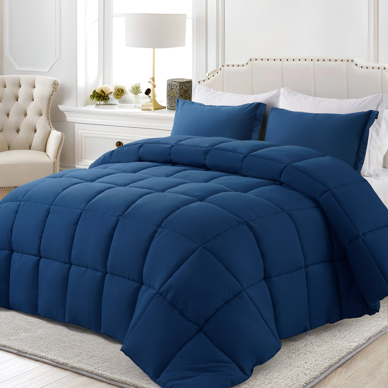 INGALIK Luxury Hotel-Style 3-Piece Queen Comforter Set, Hypoallergenic Quilted Down Alternative, All-Season Duvet Insert, Machine Washable, Corner Tabs