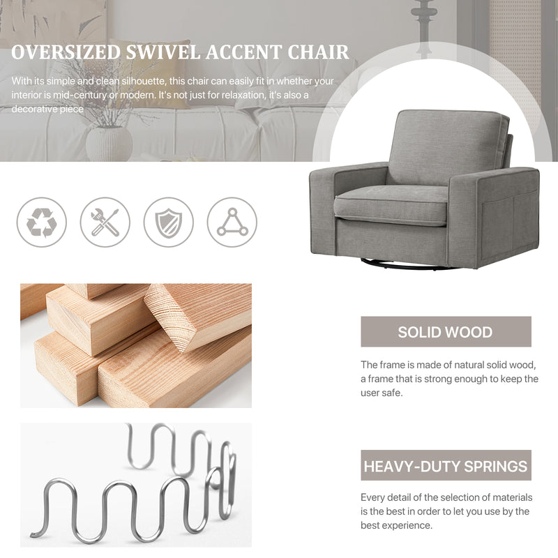 INGALIK Swivel Accent Chair, 40.2"W Oversize Chenille Accent Armchair with Storage Bag, Modern Comfortable Chair for Living Room, Bedroom, Home, Club