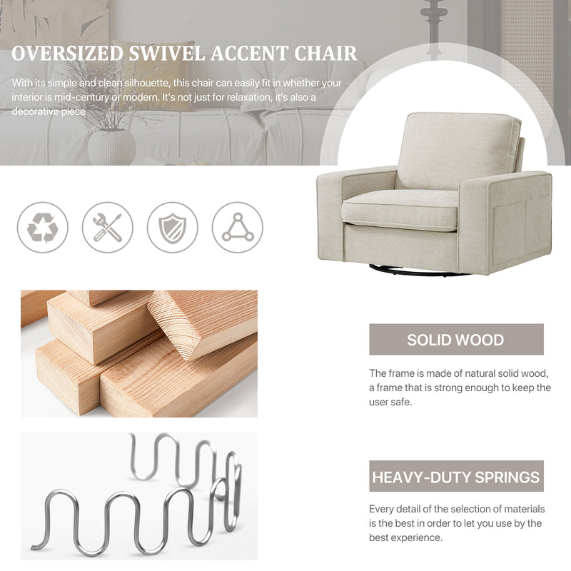 INGALIK Swivel Accent Chair, 40.2"W Oversize Chenille Accent Armchair with Storage Bag, Modern Comfortable Chair for Living Room, Bedroom, Home, Club