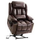 INGALIK Power Lift Recliner Chair Dual Motor, Electric Leather Recliner for Elderly with Heat and Massage, Lay Flat Assist Recliner with Side Pocket, Cup Holders