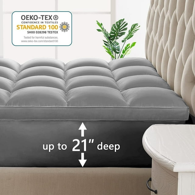 INGALIK Mattress Topper, 400TC Extra Thick Cooling Mattress Pad, Fluffy Soft Pillow Top Mattress Cover Stretches up 8-21" Deep Pocket, Pressure Relief, Hypoallergenic