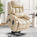 INGALIK Power Lift Recliner Chair Dual Motor, Electric Leather Recliner for Elderly with Heat and Massage, Lay Flat Assist Recliner with Side Pocket for Living Room