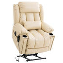 INGALIK Power Lift Recliner Chair Dual Motor, Electric Leather Recliner for Elderly with Heat and Massage, Lay Flat Assist Recliner with Side Pocket, Cup Holders