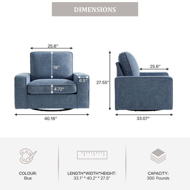 INGALIK Swivel Accent Chair, 40.2"W Oversize Chenille Accent Armchair with Storage Bag, Modern Comfortable Chair for Living Room, Bedroom, Home, Club