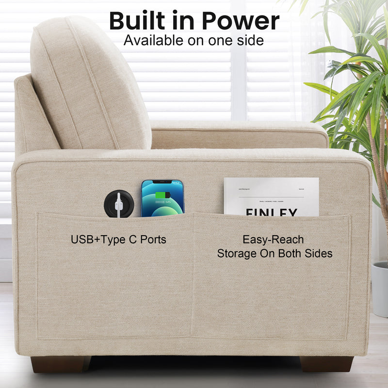 INGALIK Modern Modular Couch Sofa with Seats Storage, Sectional Couch with W/Deep Seat, Comfy Chenille Loveseat Sofa for Living Room, Side Pockets, USB Port, Removable Cover
