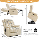 INGALIK 41" Breathable Leather Dual Motor Power Lift Recliner Chair With Heating And Massage, Lay Flat Electric Recliner Lift Assist Recliner For The Elderly