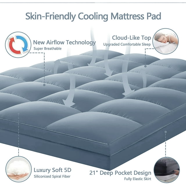 INGALIK Mattress Topper, 400TC Extra Thick Cooling Mattress Pad, Fluffy Soft Pillow Top Mattress Cover Stretches up 8-21" Deep Pocket, Pressure Relief, Hypoallergenic