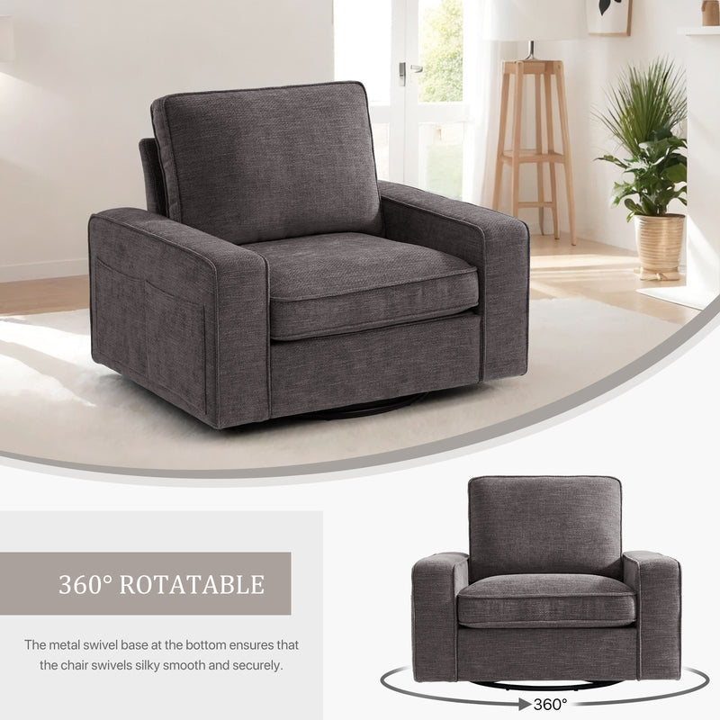 INGALIK Swivel Accent Chair, 40.2"W Oversize Chenille Accent Armchair with Storage Bag, Modern Comfortable Chair for Living Room, Bedroom, Home, Club
