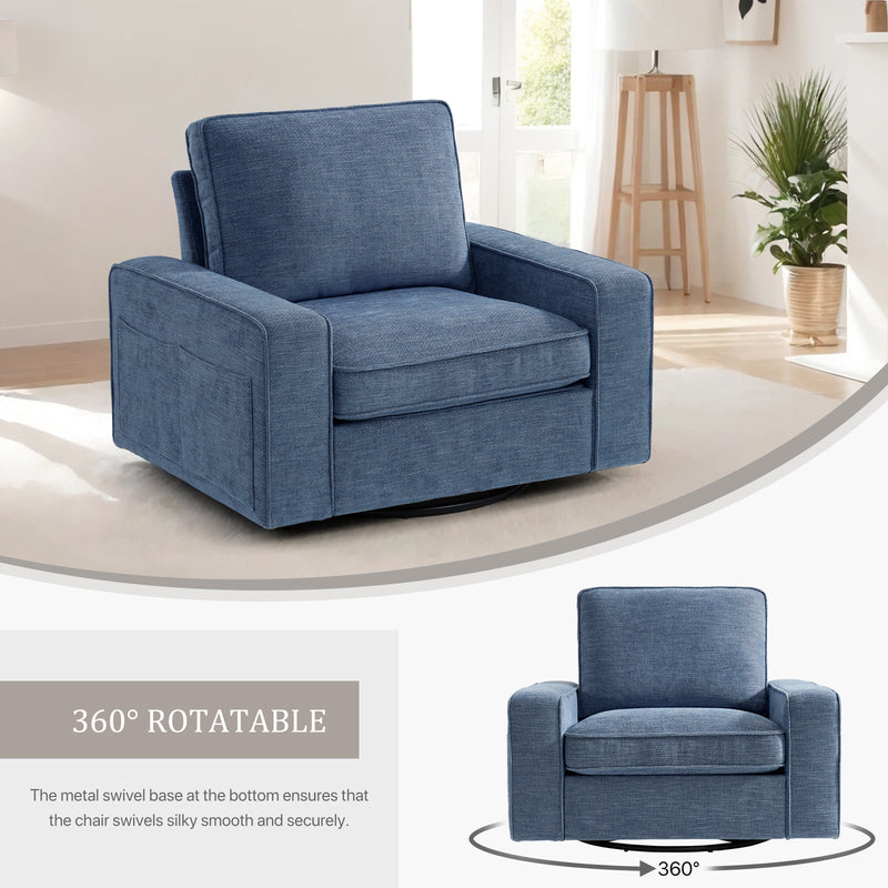 INGALIK Swivel Accent Chair, 40.2"W Oversize Chenille Accent Armchair with Storage Bag, Modern Comfortable Chair for Living Room, Bedroom, Home, Club