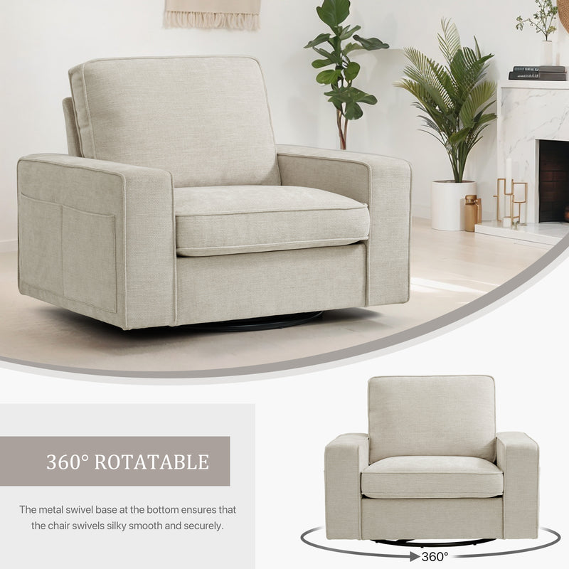 INGALIK Swivel Accent Chair, 40.2"W Oversize Chenille Accent Armchair with Storage Bag, Modern Comfortable Chair for Living Room, Bedroom, Home, Club