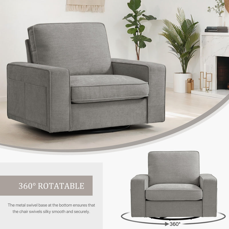 INGALIK Swivel Accent Chair, 40.2"W Oversize Chenille Accent Armchair with Storage Bag, Modern Comfortable Chair for Living Room, Bedroom, Home, Club