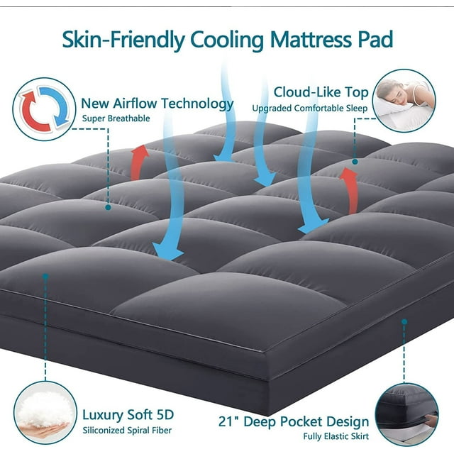 INGALIK Mattress Topper, 400TC Extra Thick Cooling Mattress Pad, Fluffy Soft Pillow Top Mattress Cover Stretches up 8-21" Deep Pocket, Pressure Relief, Hypoallergenic