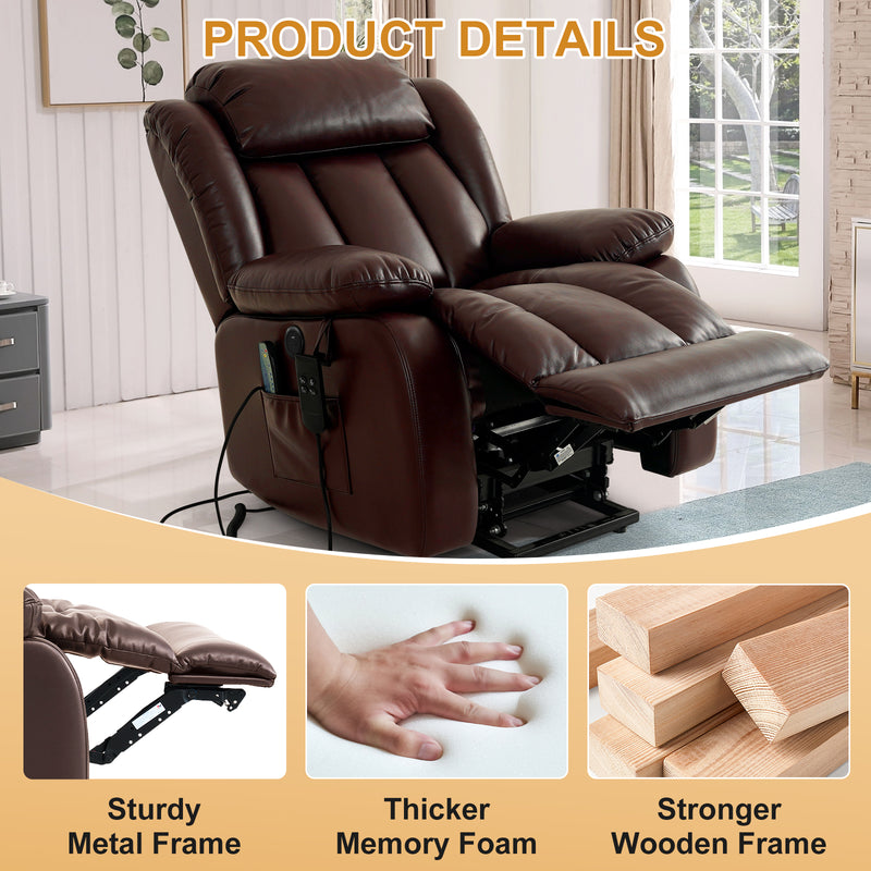 INGALIK 41" Breathable Leather Dual Motor Power Lift Recliner Chair With Heating And Massage, Lay Flat Electric Recliner Lift Assist Recliner For The Elderly