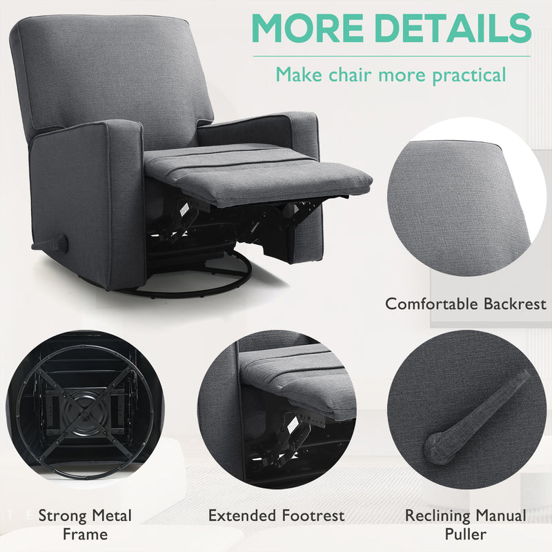INGALIK 360 Degrees Swivel Rocker Recliner, Glider Rocking Chair Nursery, Fabric Single Sofa