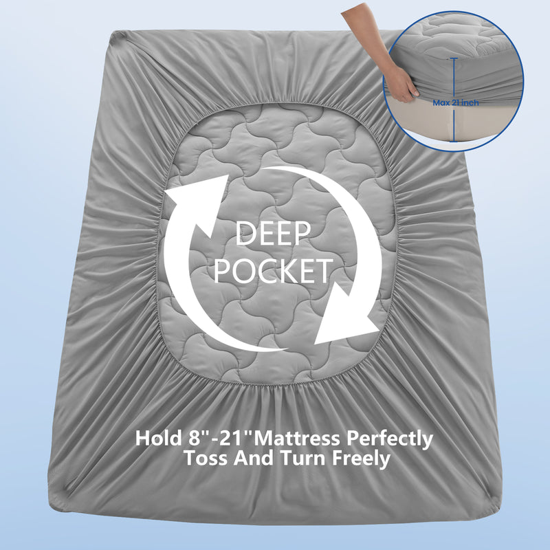 INGALIK Premium 400TC Quilted Mattress Pad, Cooling Breathable Topper, Fitted Thickened Protector, 8-21" Deep Pocket