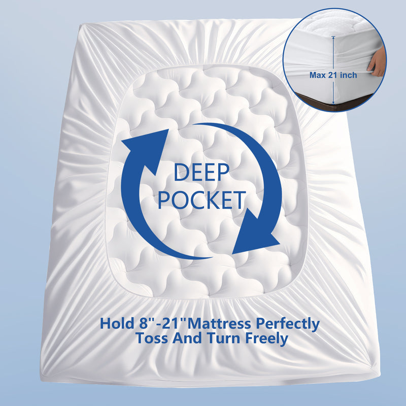 INGALIK Premium 400TC Quilted Mattress Pad, Cooling Breathable Topper, Fitted Thickened Protector, 8-21" Deep Pocket