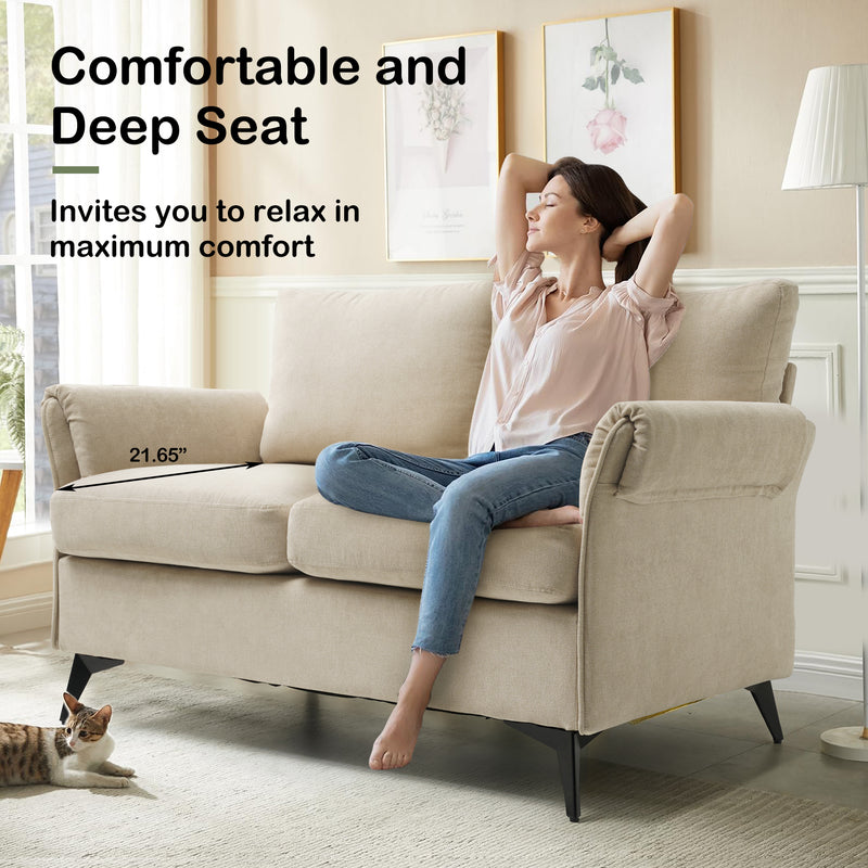 INGALIK 45" Modern Loveseat Sofa, 2 Seater Fabric Sofa Couch with Removable Upholstered, Tapered Metal Legs, Deep Seated Sofa for Small Space, Living Room, Apartment, Beige