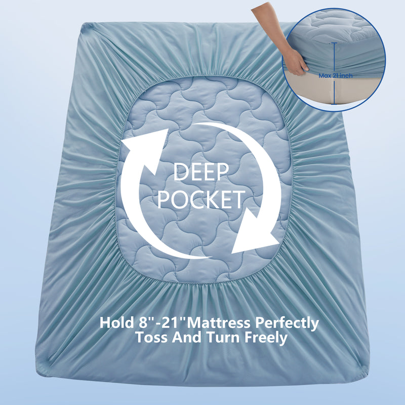 INGALIK Premium 400TC Quilted Mattress Pad, Cooling Breathable Topper, Fitted Thickened Protector, 8-21" Deep Pocket