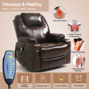 INGALIK Leather Power Lift Recliner for Elderly, Massage Electric Recliner Chairs with Heat, USB Ports, 2 Cup Holders, Easy to Reach Side Button, Brown