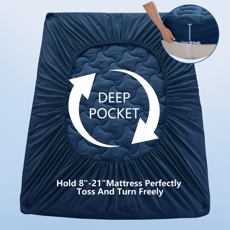 INGALIK Premium 400TC Quilted Mattress Pad, Cooling Breathable Topper, Fitted Thickened Protector, 8-21" Deep Pocket