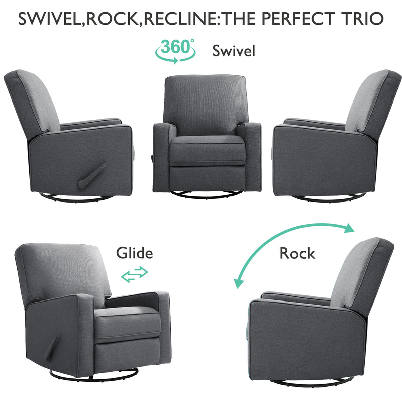 INGALIK 360 Degrees Swivel Rocker Recliner, Glider Rocking Chair Nursery, Fabric Single Sofa
