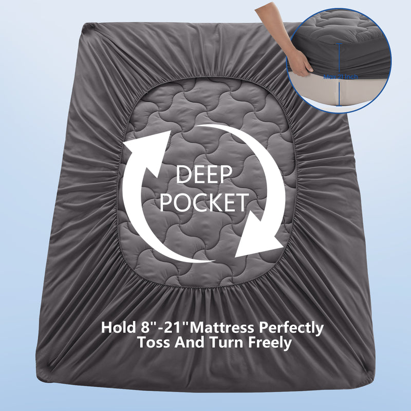 INGALIK Premium 400TC Quilted Mattress Pad, Cooling Breathable Topper, Fitted Thickened Protector, 8-21" Deep Pocket