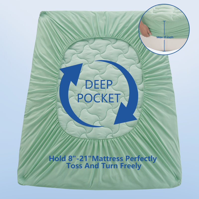 INGALIK Premium 400TC Quilted Mattress Pad, Cooling Breathable Topper, Fitted Thickened Protector, 8-21" Deep Pocket