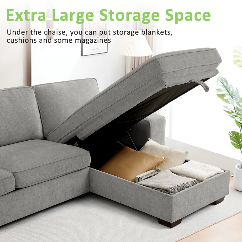 INGALIK 98.4" Convertible Sectional Sofa, L Shaped Sectional Couch with Reversible Chaise, Sleeper Couch with Storage Space and USB Charging Ports for Living Room