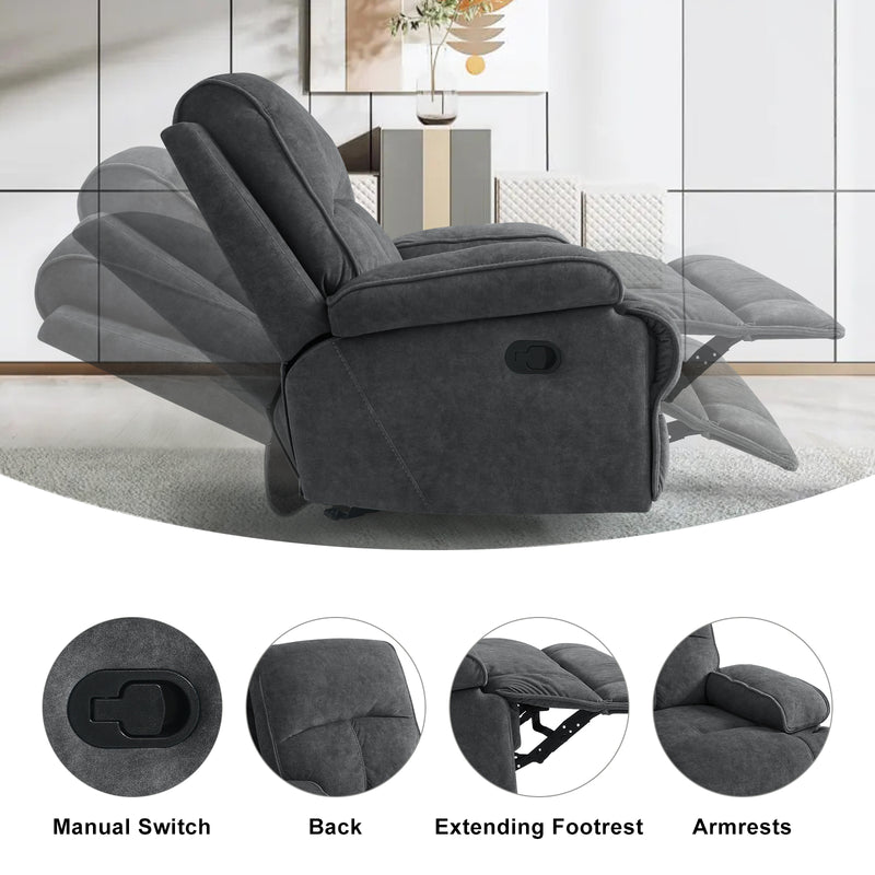 INGALIK Oversized Rocker Recliner Chair for Adults, Ergonomic Recliner Chair with Extra Large Footrest, Comfortable Reclining Chair for Living Room, Beige