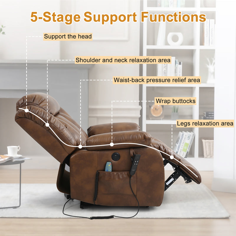 INGALIK 41" Breathable Leather Dual Motor Power Lift Recliner Chair With Heating And Massage, Lay Flat Electric Recliner Lift Assist Recliner For The Elderly