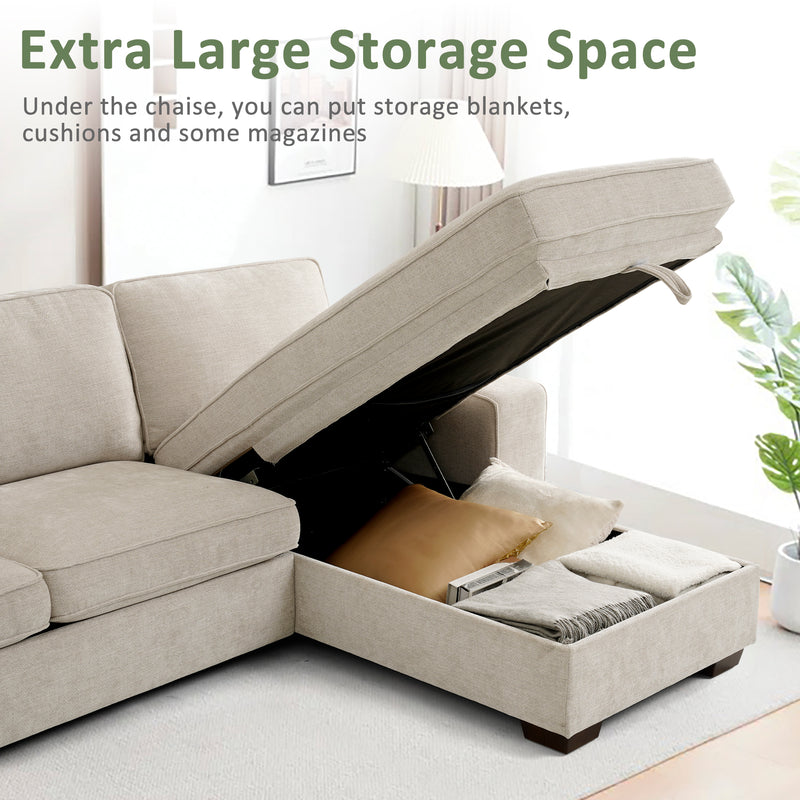 INGALIK 98.4" Convertible Sectional Sofa, L Shaped Sectional Couch with Reversible Chaise, Sleeper Couch with Storage Space and USB Charging Ports for Living Room