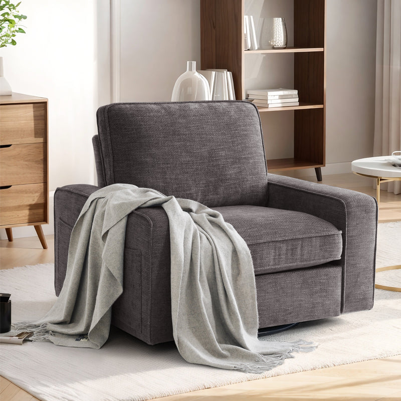 INGALIK Swivel Accent Chair, 40.2"W Oversize Chenille Accent Armchair with Storage Bag, Modern Comfortable Chair for Living Room, Bedroom, Home, Club