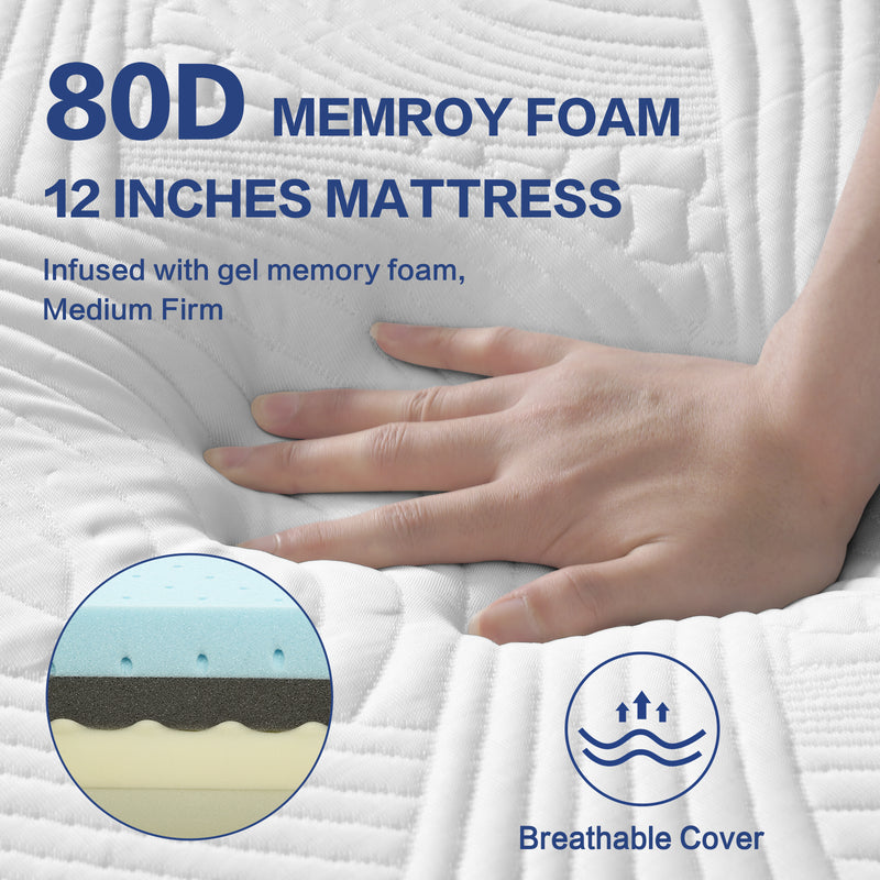 12 Inch Memory Foam Mattress, Adaptive Foam Mattress in a Box, Comfort Body Support & Pressure Relief, Medium Firm Foam Mattress, 100 Night Trial