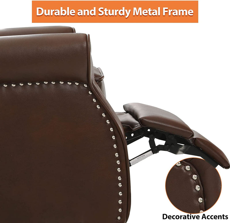 INGALIK Wingback Recliner Chair, Tufted Leather Push Back Recliner Chair, Standard size