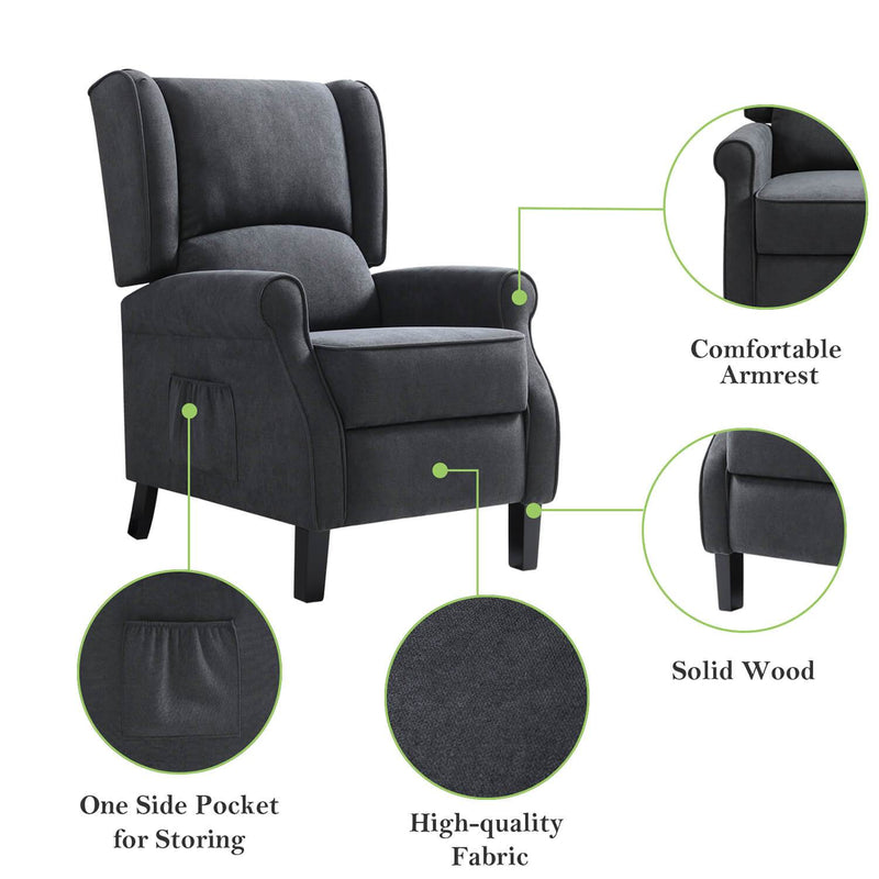 INGALIK Wingback Recliner Chair, Tufted Leather Push Back Recliner Chair, Standard size