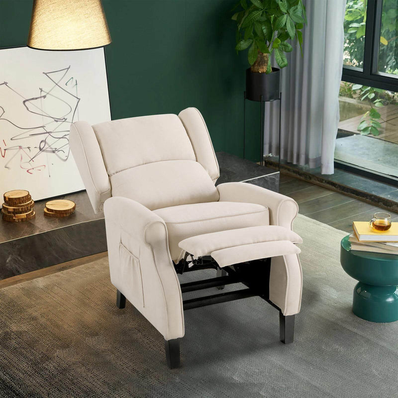 INGALIK Wingback Recliner Chair, Tufted Leather Push Back Recliner Chair, Standard size